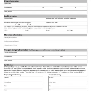 TxDMV MCD-305 SH CERT - Certification Regarding Agreement to Transport Super Heavy Load