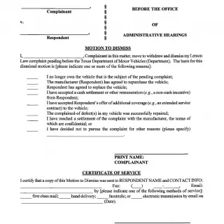 TxDMV  - Motion to Dismiss Form