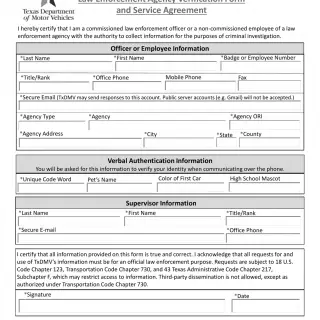 TxDMV  - Law Enforcement Agency Verification Form and Service Agreement