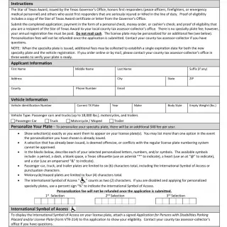 TxDMV VTR-101 - Application for the Star of Texas Award License Plate