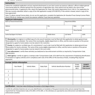 TxDMV VTR-119 - Application for General Issue License Plates for Exempt Vehicle