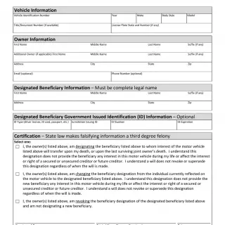 TxDMV VTR-121 - Beneficiary Designation for a Motor Vehicle