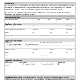 TxDMV VTR-125 - Motor Vehicle Appraisal for Tax Collector Hearing / Bonded Title