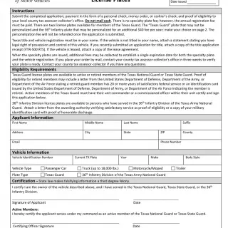 TxDMV VTR-139 - Application for Texas Guard License Plates