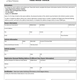 TxDMV VTR-146 - Change of Address for Texas Motor Vehicle