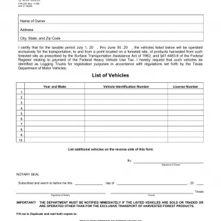 TxDMV VTR-225 - Logging Truck Affidavit