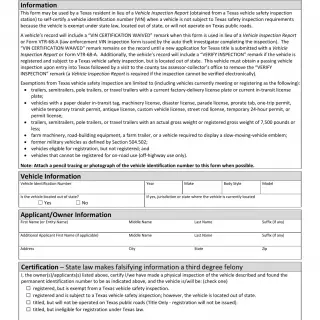 TxDMV VTR-270 - Vehicle Identification Number Certification