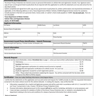 TxDMV VTR-275 - Request for Texas Motor Vehicle Information