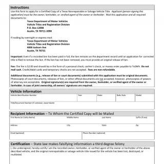 TxDMV VTR-34-S - Application for a Certified Copy of a Texas Nonrepairable or Salvage Vehicle Title