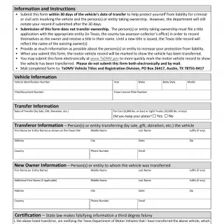 TxDMV VTR-346 - Texas Motor Vehicle Transfer Notification