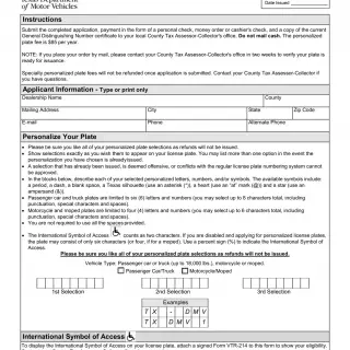 TxDMV VTR-35 - Application for Dealer Personalized License Plates