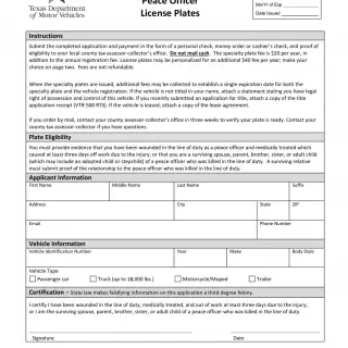 TxDMV VTR-406 - Application for Peace Officer License Plates