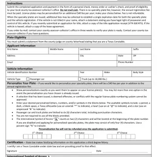 TxDMV VTR-426 - Application for Texas Constable License Plates