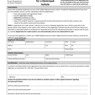 TxDMV VTR-50-A - Application for Registration Fee Credit