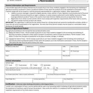 TxDMV VTR-52-B - Application for Movement of Agricultural Products By a Nonresident