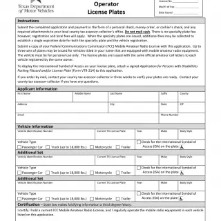 TxDMV VTR-53 - Application for Mobile Amateur Radio Operator License Plates