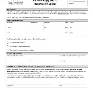 TxDMV VTR-60 - Application for Replacement License Plate, and/or Vehicle Registration Sticker