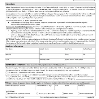 TxDMV VTR-615 - Application for Disabled Veteran License Plates and Parking Placards