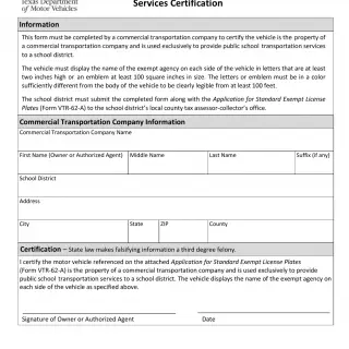 TxDMV VTR-62-BUS - Public School Transportation Services Certification