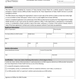 TxDMV VTR-62-EMS - Application for Exempt Registration for an Emergency Medical Services Vehicle