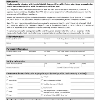 TxDMV VTR-63 - Component Part Bill of Sale