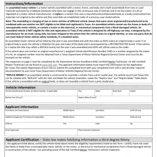 TxDMV VTR-64 - ASE Safety Inspection for Assembled Vehicles