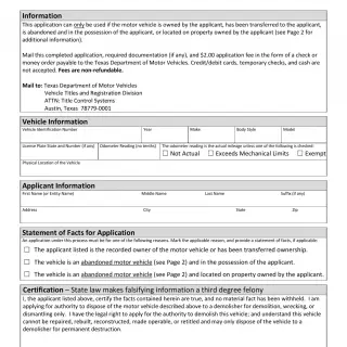 TxDMV VTR-71-2 - Application for Authority to Dispose of a Motor Vehicle to a Demolisher