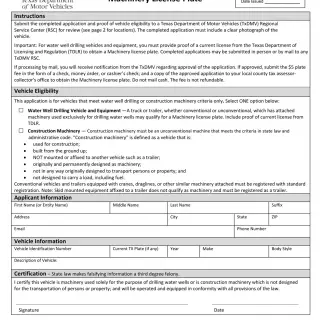 TxDMV VTR-77 - Application for Water Well Drilling or Construction Machinery License Plate