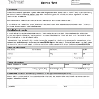 TxDMV VTR-815 - Application for Cotton Vehicle License Plate