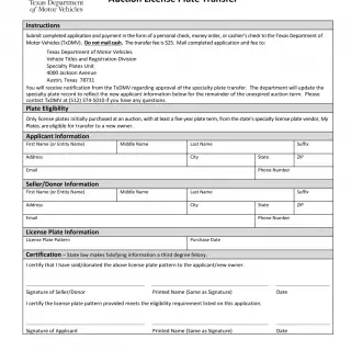 TxDMV VTR-900 - Application for Auction License Plate Transfer