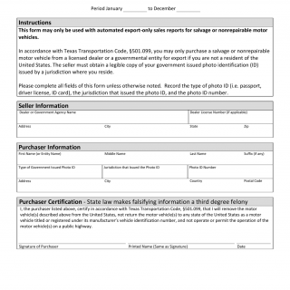 TxDMV VTR-901-A - Annual Purchaser's Certification of Export-Only Sale