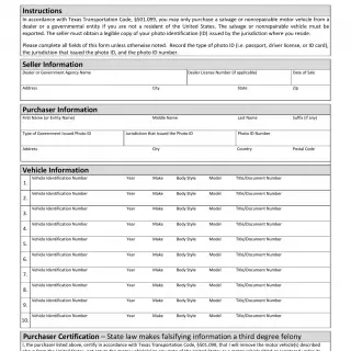 TxDMV VTR-901 - Purchaser's Certification of Export-Only Sale