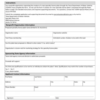 TxDMV VTR-950 - Application for Nonprofit Organization Specialty License Plate