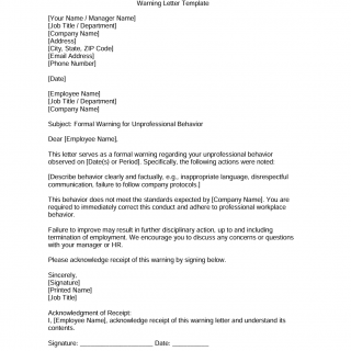 Warning Letter to Employee for Unprofessional Behavior Warning Letter to Employee for Unprofessional Behavior